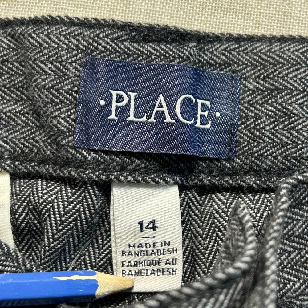 The Children's Place Herringbone Dress Pants Boys Size 14 Black Grey
